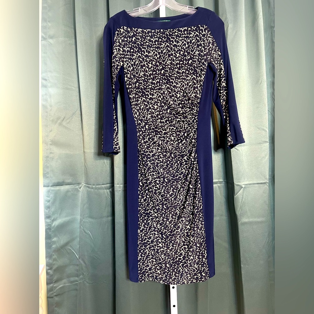 Ralph Lauren Navy and Cream Long Sleeve Dress